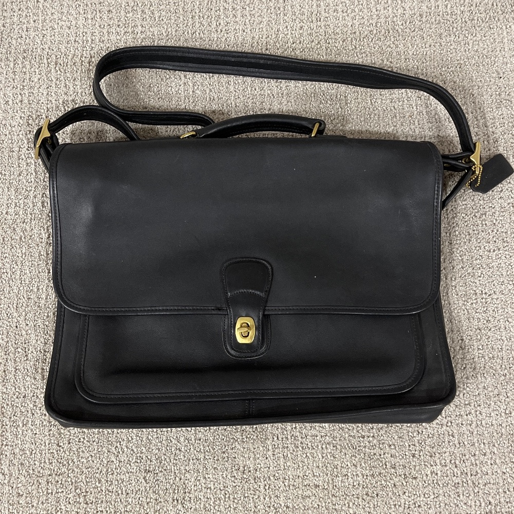 Coach black leather messenger bag